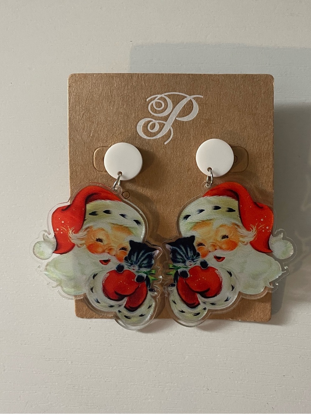 Holiday Santa & Kitten Drop Earrings
